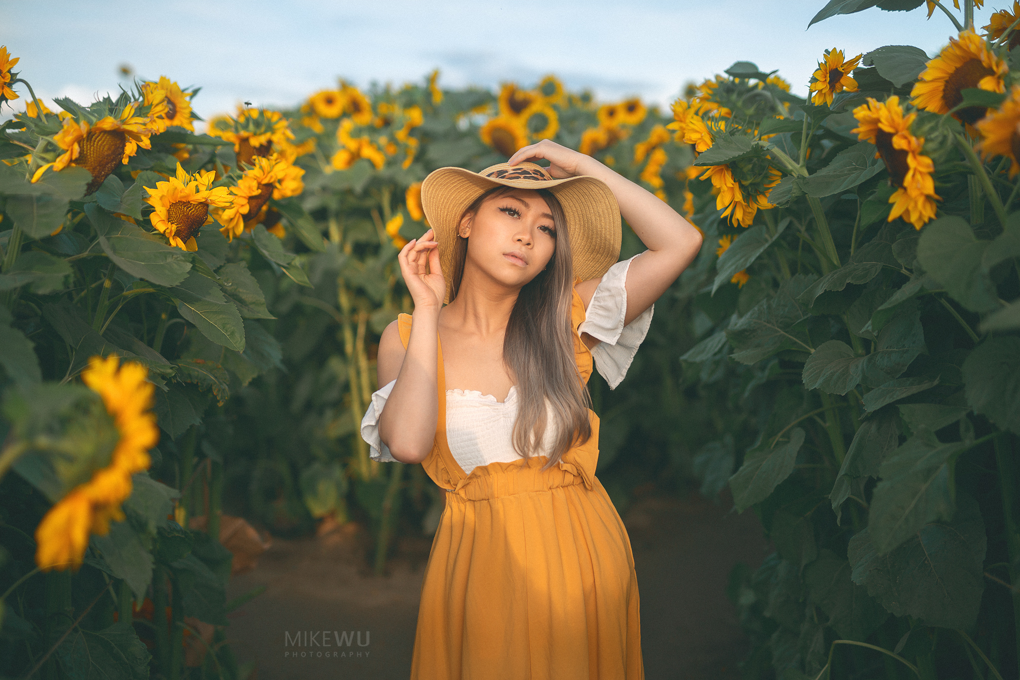 Vancouver Photographer Mike Wu Sunflower Lifestyle Sylvie girl sunflower field fine art portraiture natural asian outdoor adventure