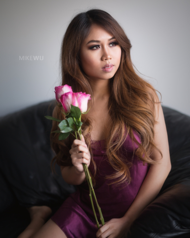 vancouver portrait photographer mike wu rose indoor studio photography boudoir satin teddy curly hair beautiful anna asian photoshoot inside natural
